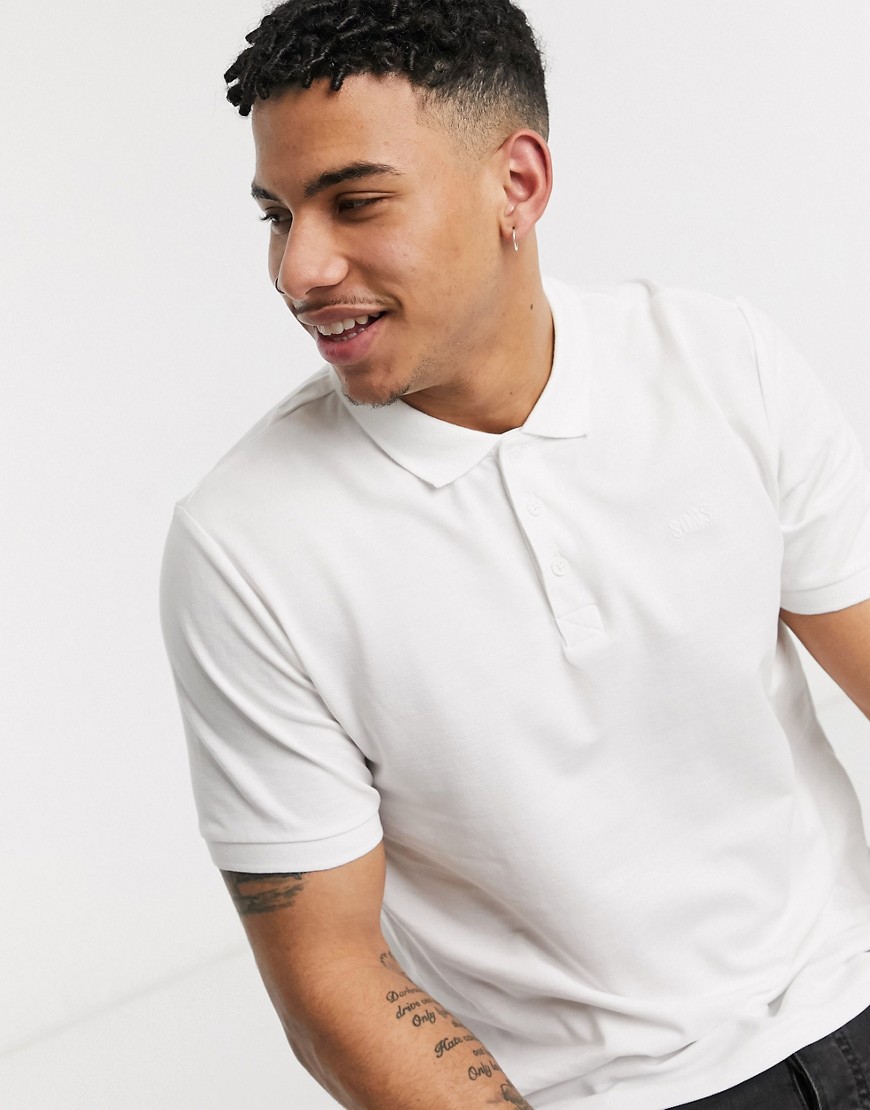 Only & Sons pique logo polo in white