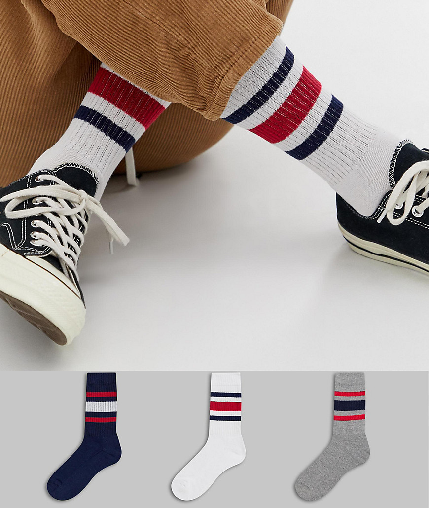 ASOS DESIGN sports socks with heritage colours stripes 3 pack multipack saving