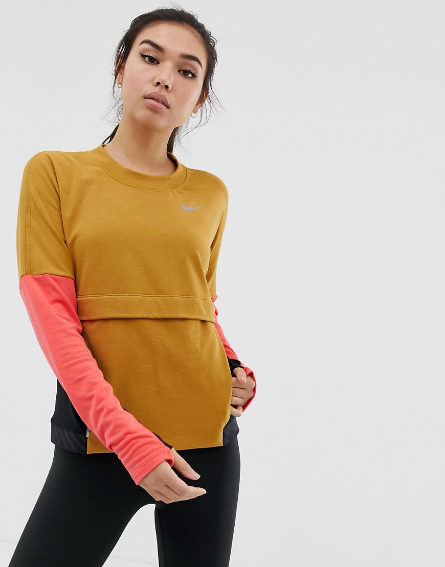Nike Running Thermsphere Sweatshirt In Gold And Pink