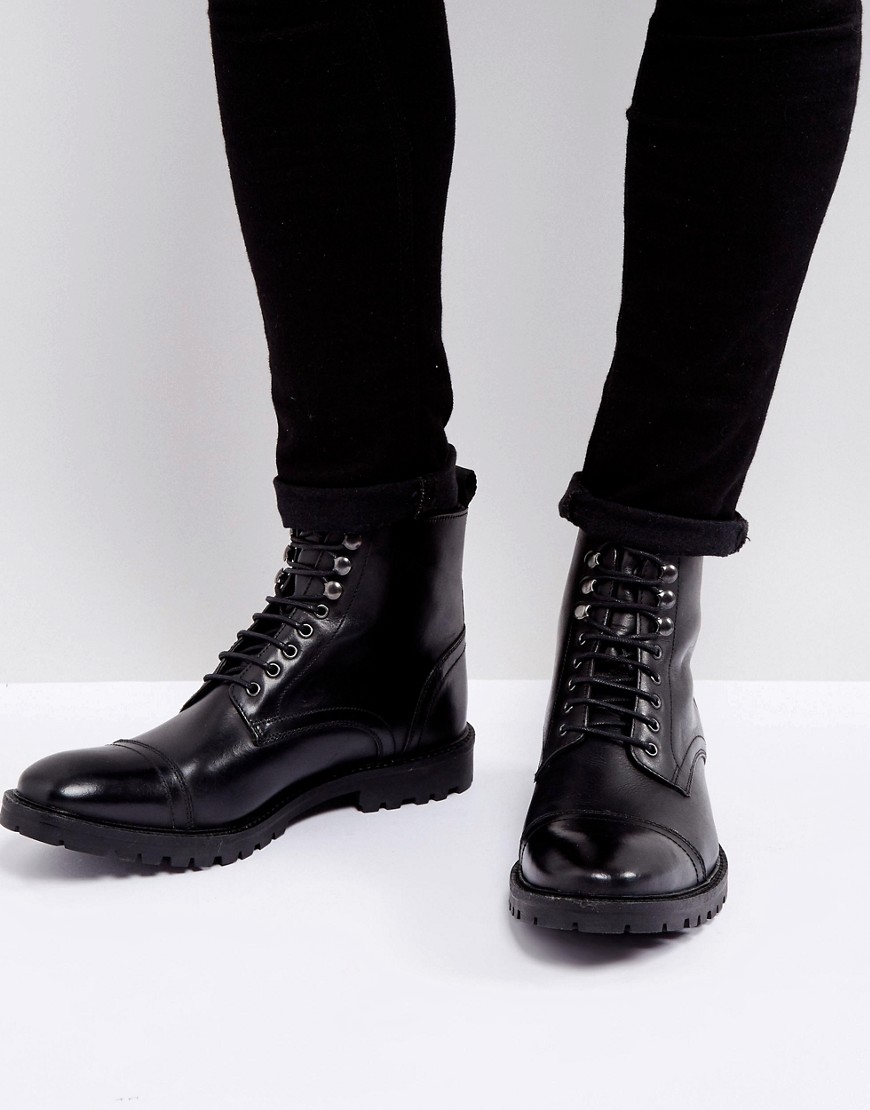 Черные кожаные ботинки на шнуровке Base London - Черный 