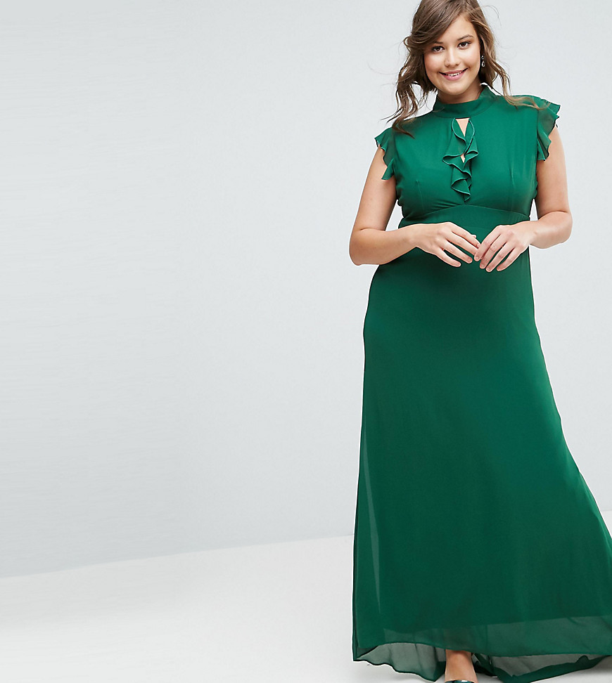 Облегающее шифоновое платье макси с рукавами-оборками TFNC Plus WEDDIN 