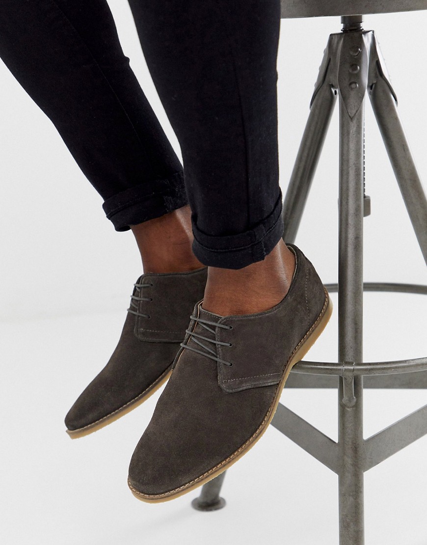 ASOS DESIGN lace up shoes in grey suede with natural sole