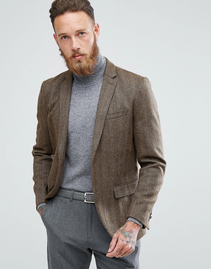 Jack & Jones Premium Slim Tweed Blazer - Coffe liquir