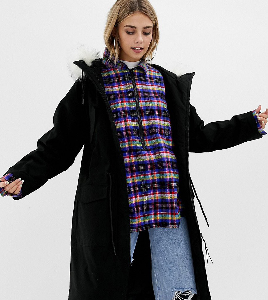 COLLUSION longline parka with removable faux fur hood