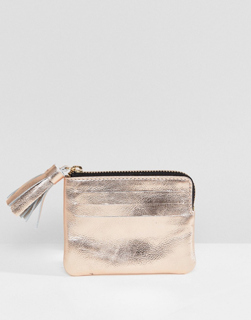 ASOS DESIGN Leather Coin Purse With Tassel - Rose gold
