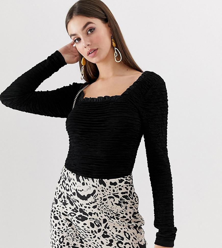 ASOS DESIGN Tall long sleeve square neck top in ripple texture