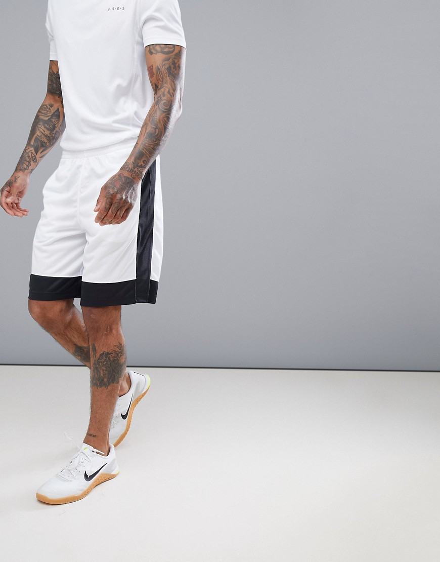 YOURTURN Active Shorts In White With Black Stripe - White