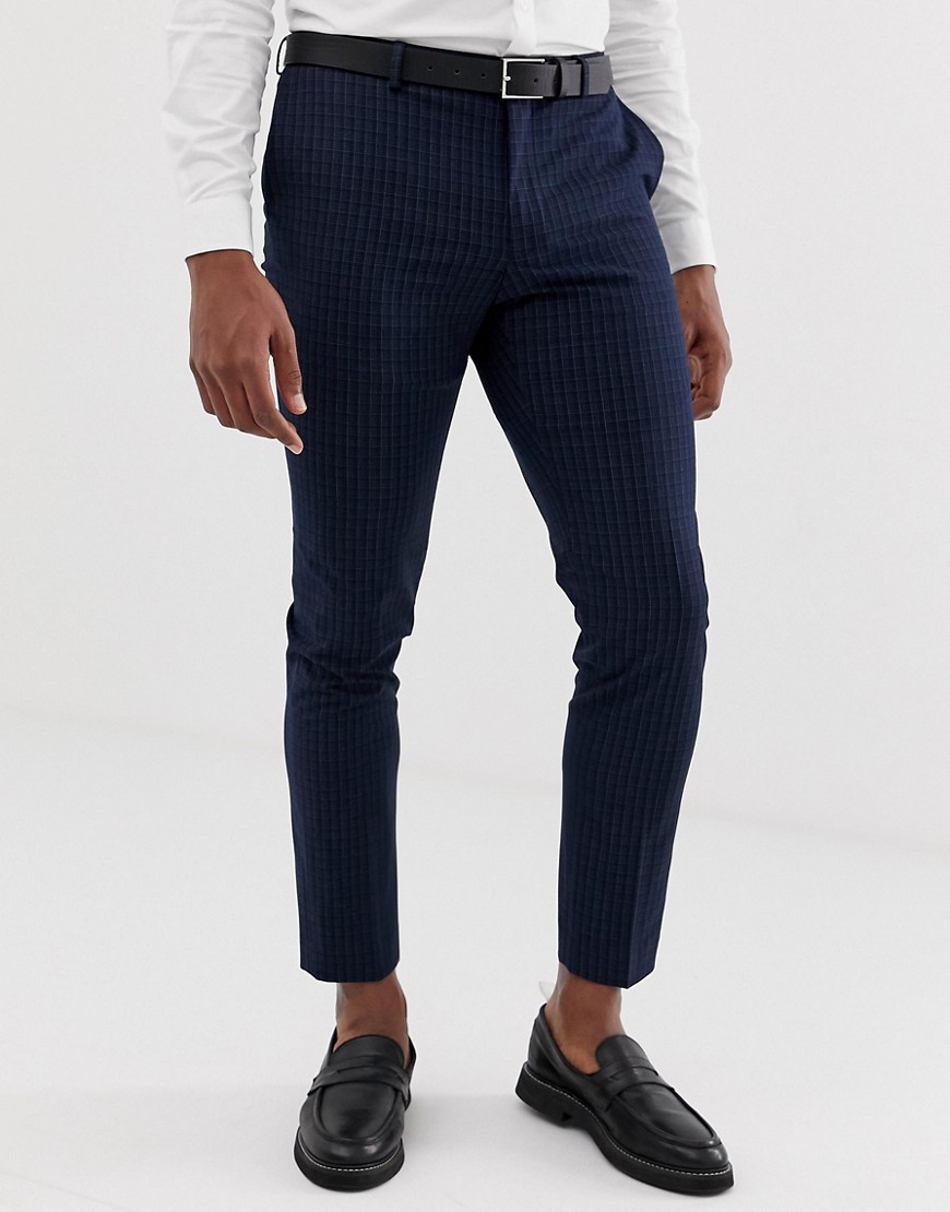 Burton Menswear skinny suit trousers in navy check