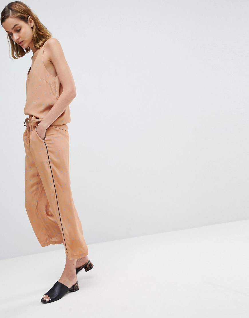 Moss Copenhagen Wide Leg Trousers In Spot With Contrast Piping Co-Ord