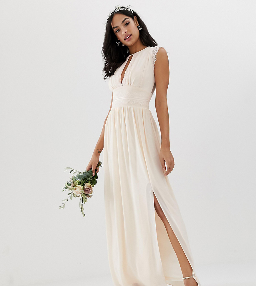 TFNC lace detail maxi bridesmaid dress in pearl pink