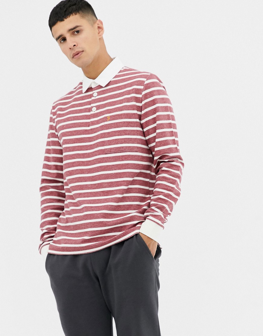 Farah Temple stripe rugby shirt in red