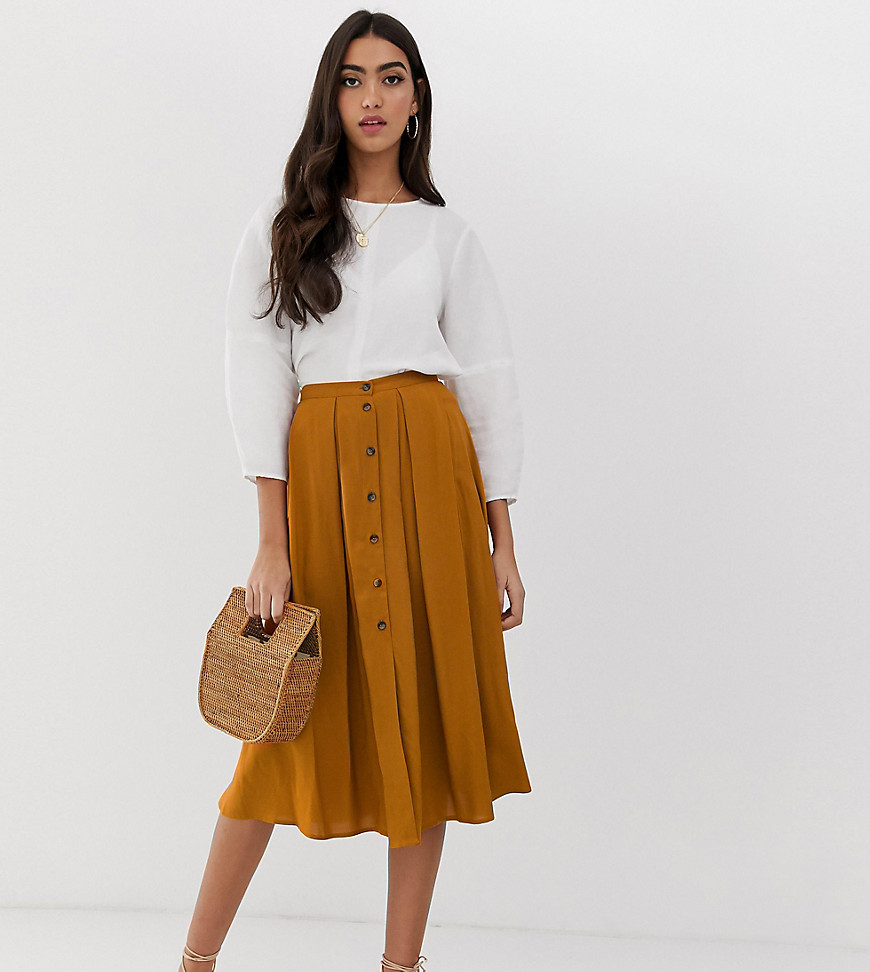 ASOS DESIGN Tall button front floaty midi skirt with pleats