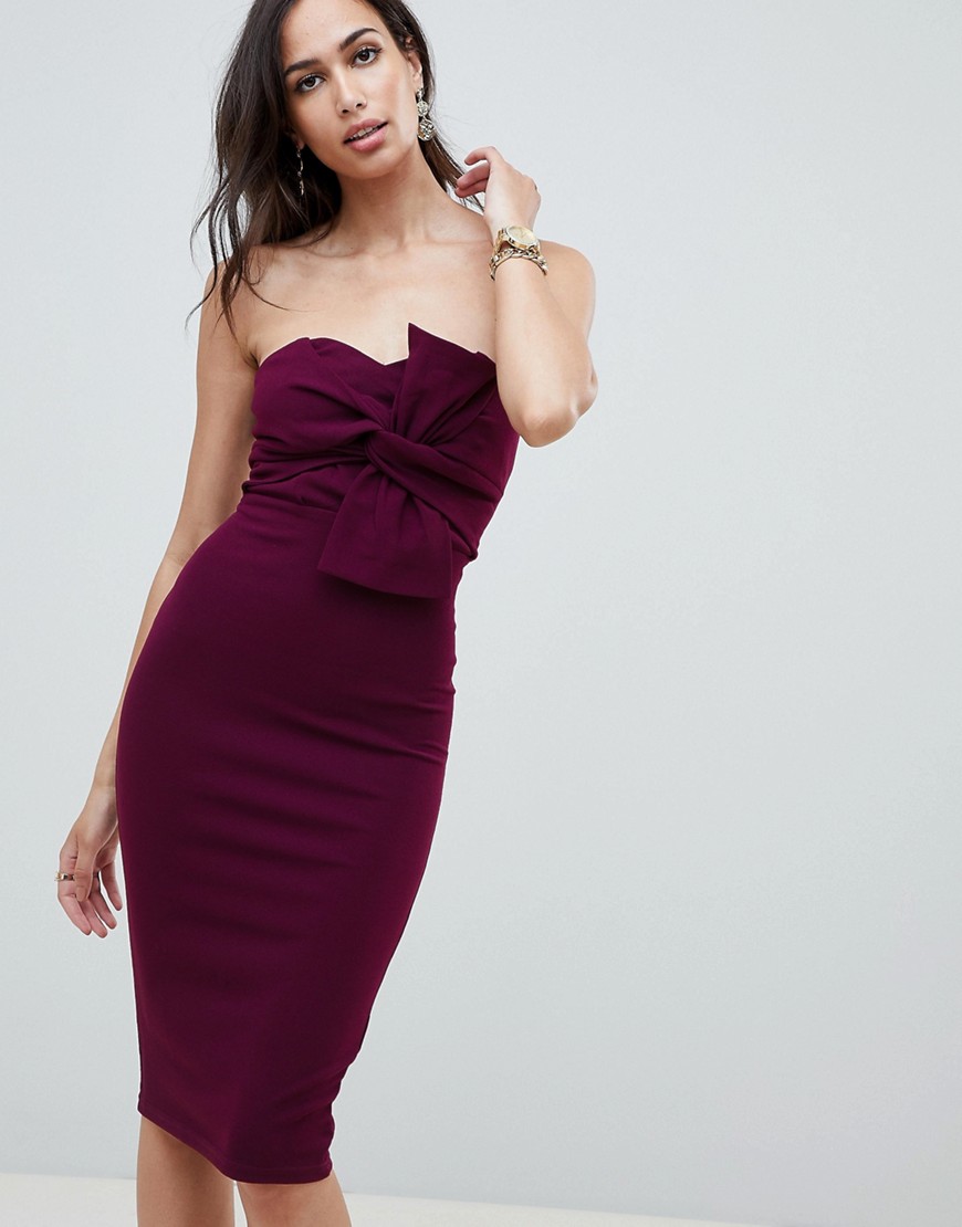 Girl In Mind knot front strapless midi dress