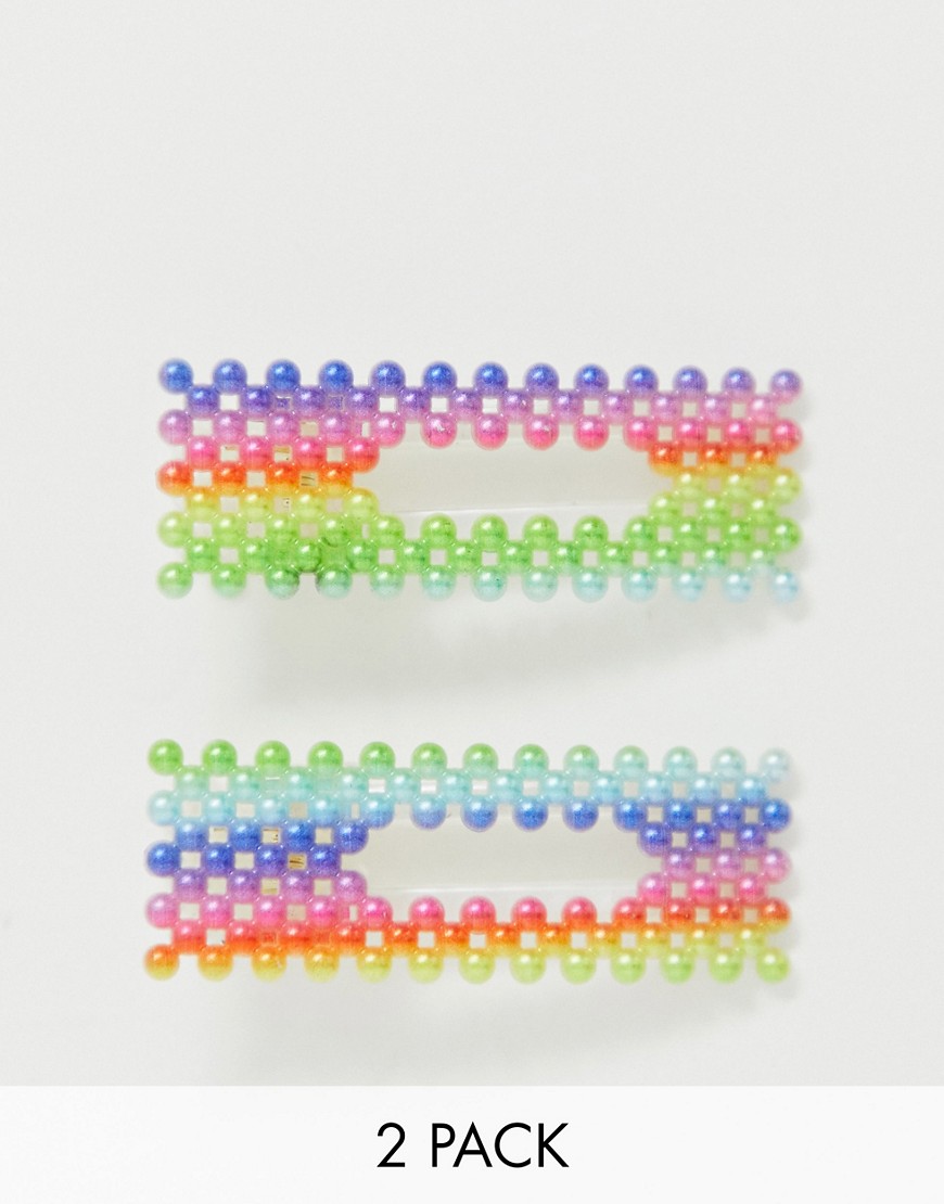 ASOS DESIGN pack of 2 hair clips in rainbow pearl