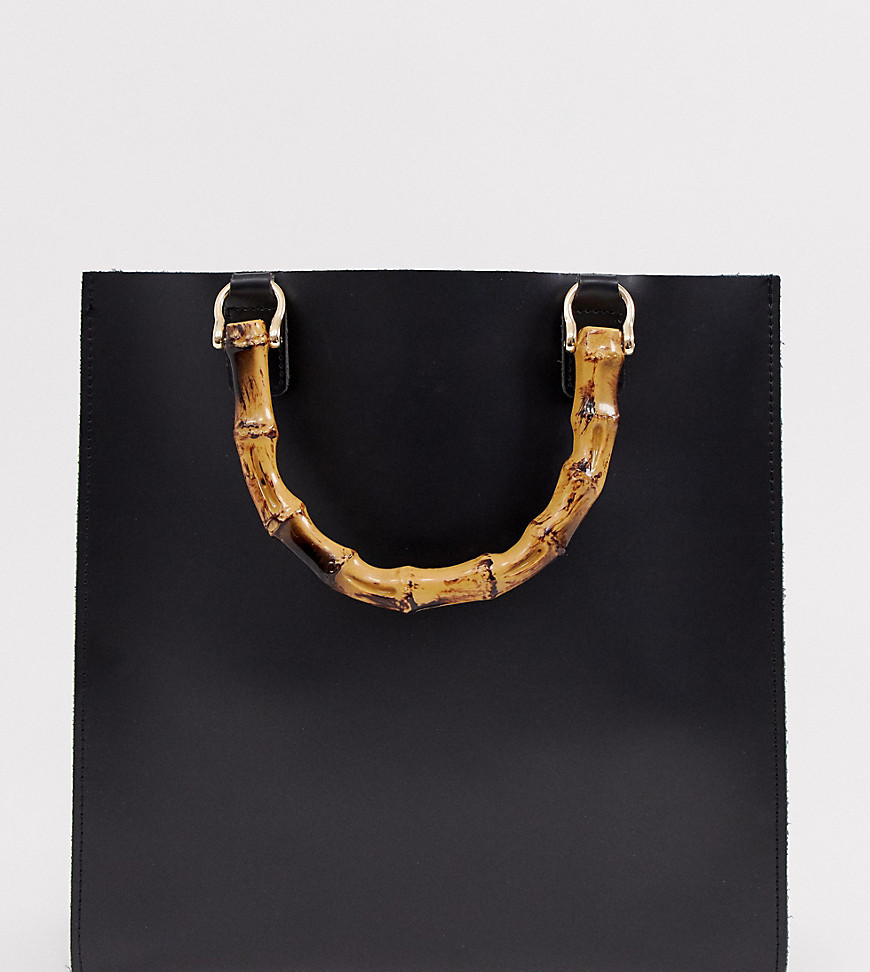 My Accessories London black grab statement bag with bamboo handle