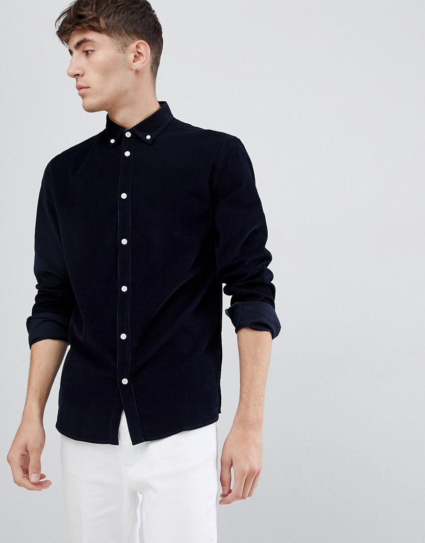 Solid Cord Regular Fit Shirt In Navy