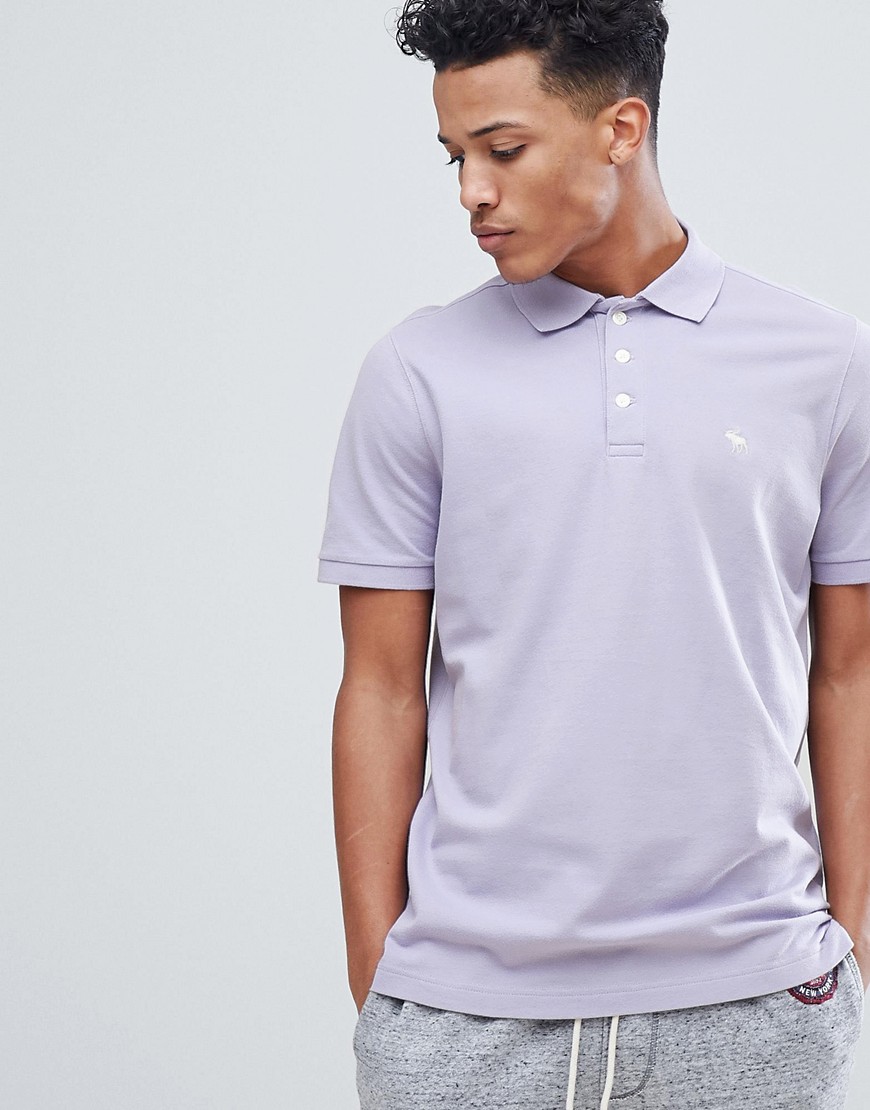 Abercrombie & Fitch Stretch Core Moose Icon Logo Slim Fit Polo in Lavender