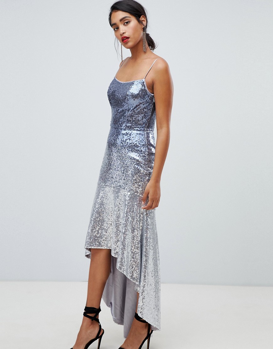 Chi Chi London sequin embellished cami strap midi dress with fluted hem
