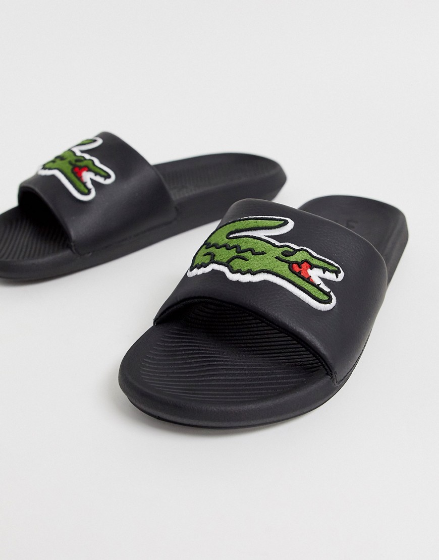 Lacoste croco slides with large logo in black