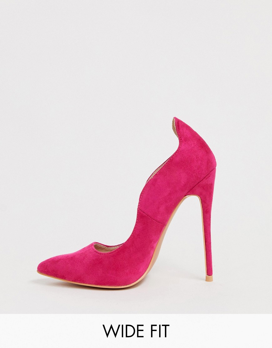 Lost Ink wide fit Abi curved topline pointed court heeled shoe in fuschia