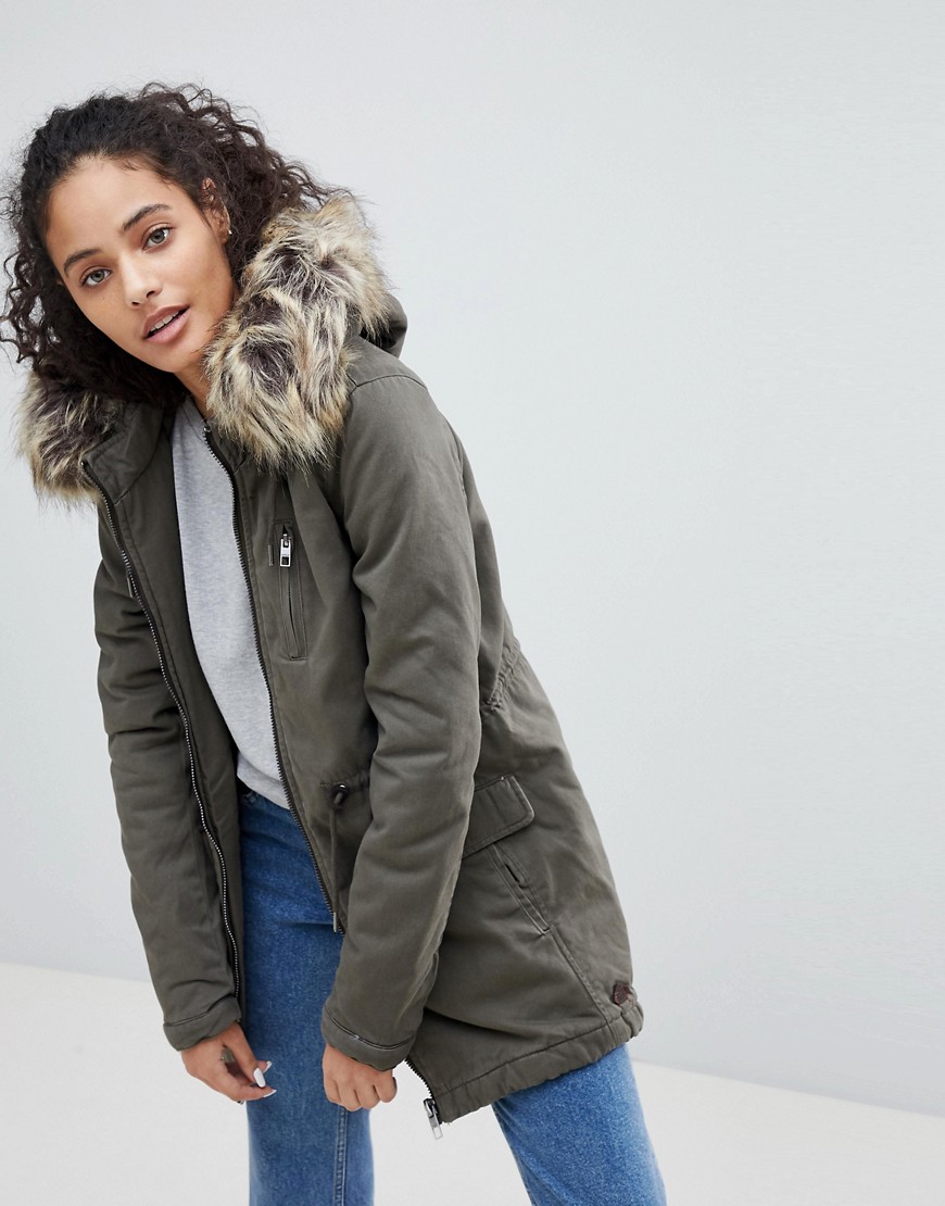 Only Macy Parka Coat with Faux Fur Hood
