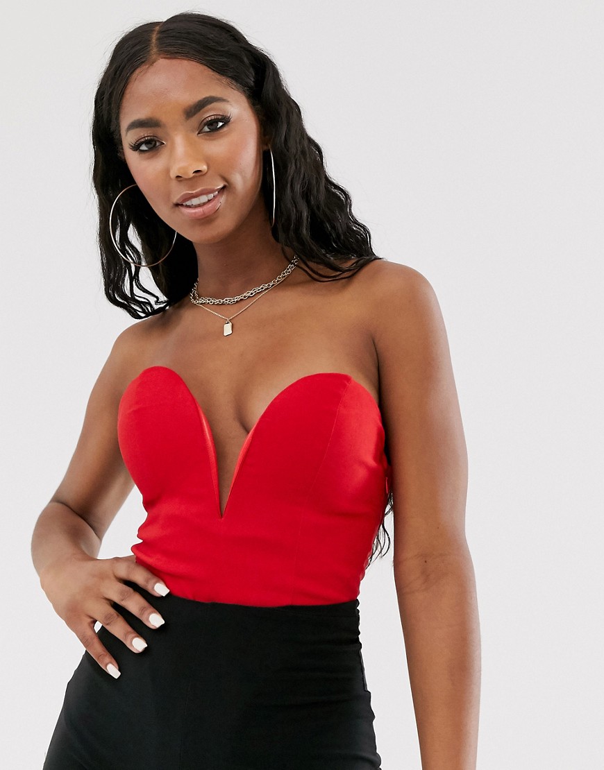 Rare London plunge front lace up back body in red