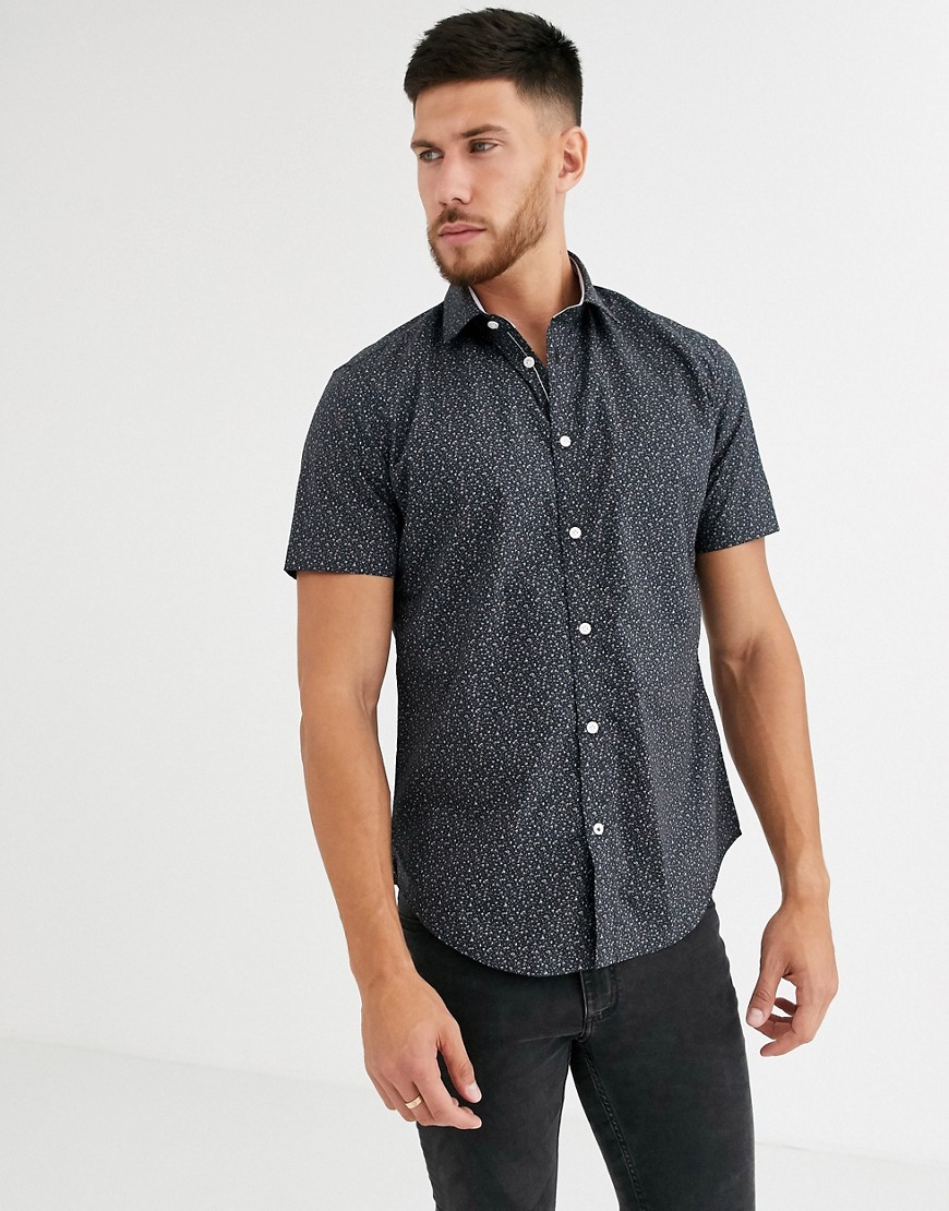 Esprit short sleeve slim fit shirt in navy ditsy floral print