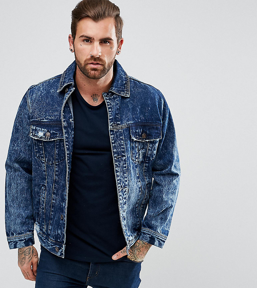 Illusive London Muscle Denim Jacket With Distressing - Blue