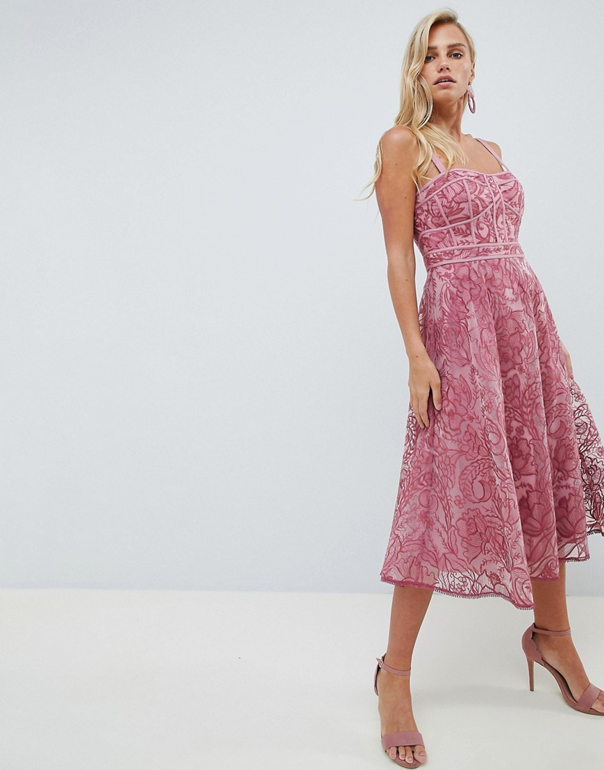 Forever New Lace Prom Dress in deep rose