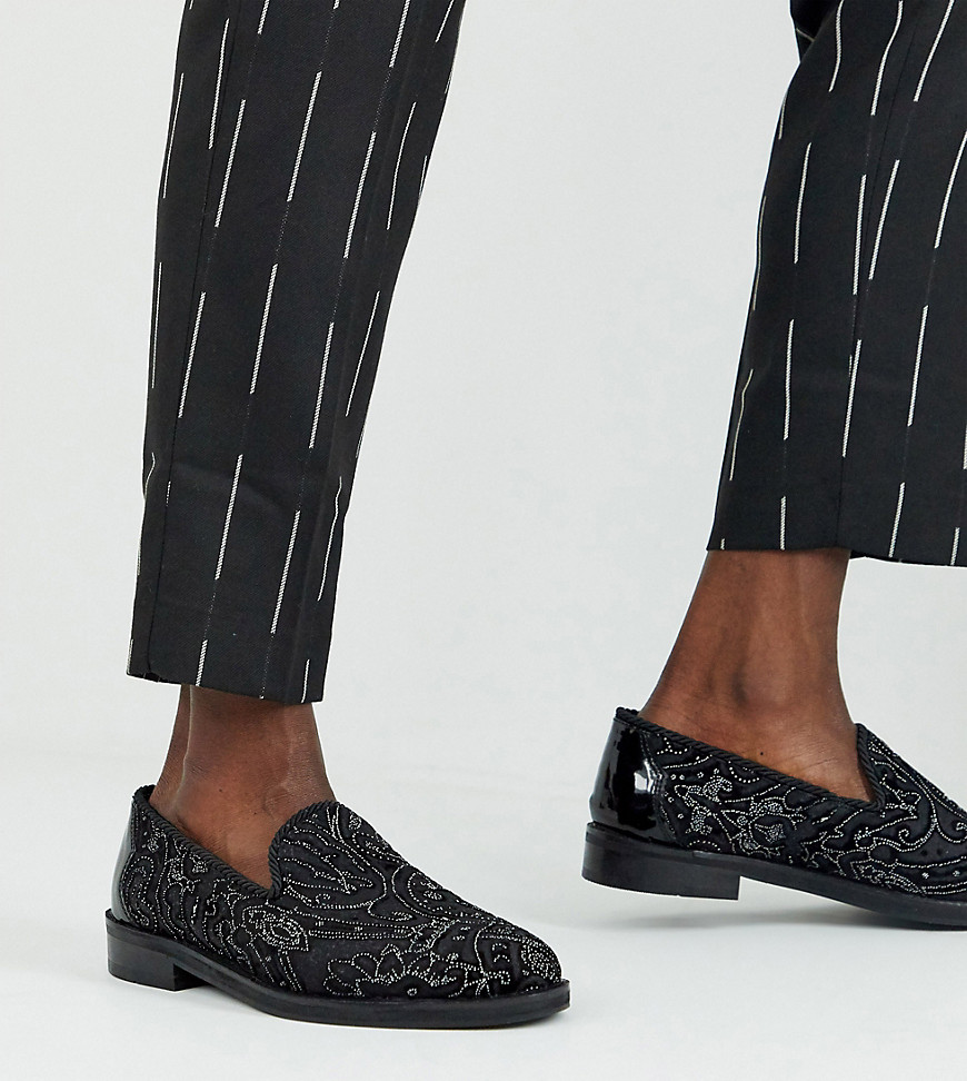 House of Hounds wide fit mercury brocade loafers in black