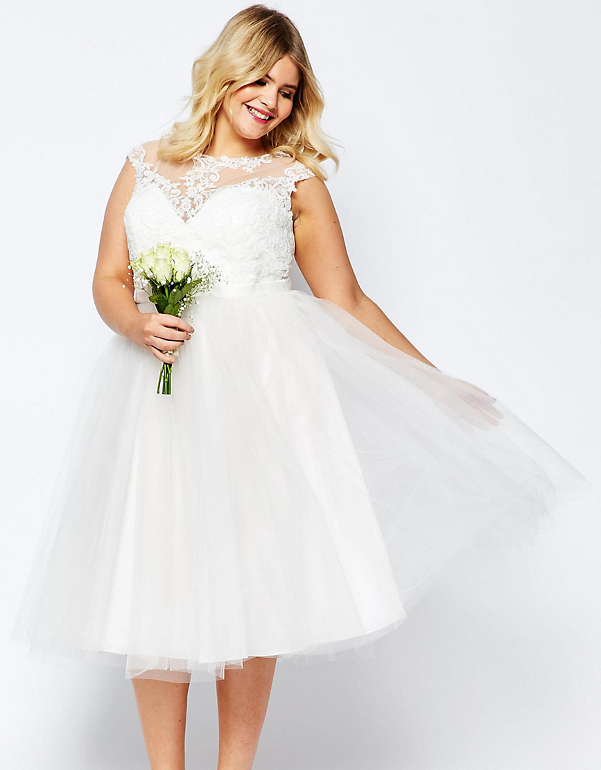 ASOS CURVE BRIDAL Lace Sweetheart Tutu Midi Dress - White