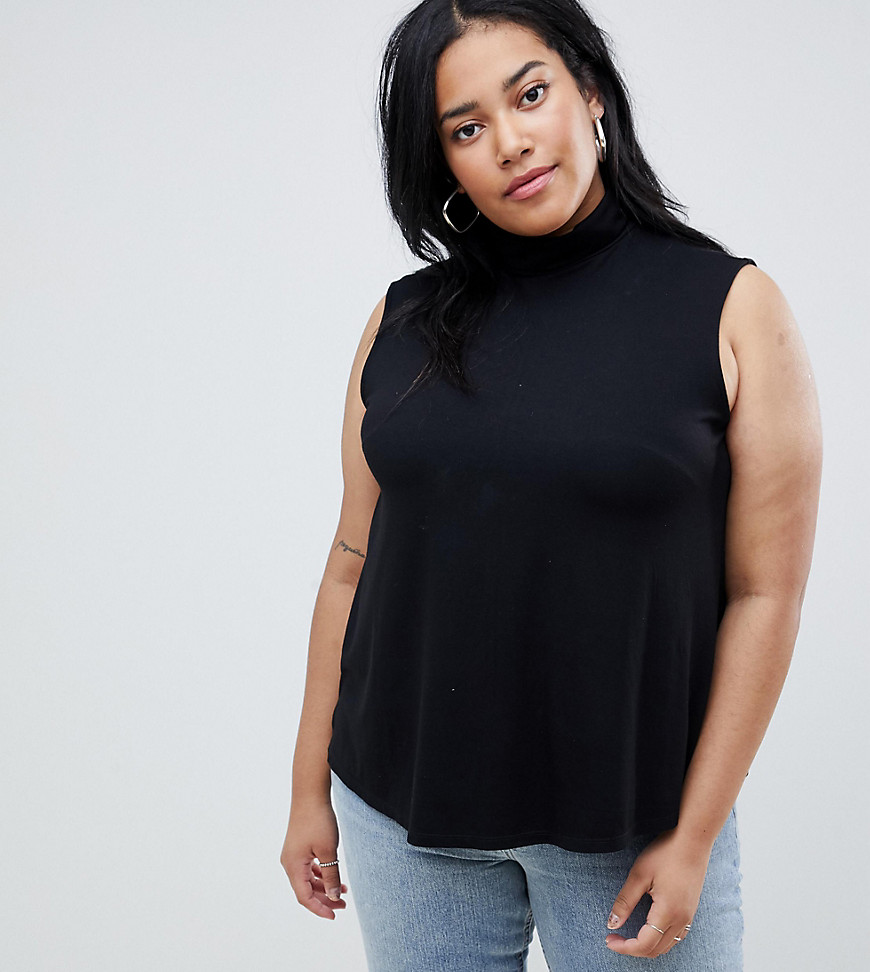 ASOS DESIGN Curve sleeveless top with turtle neck in black