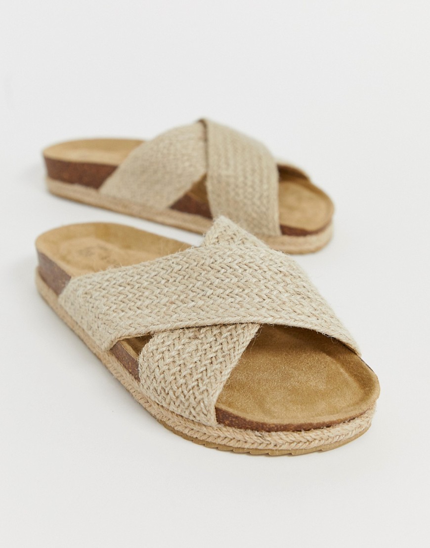South Beach Exclusive natural woven cross over slide with espadrille soles