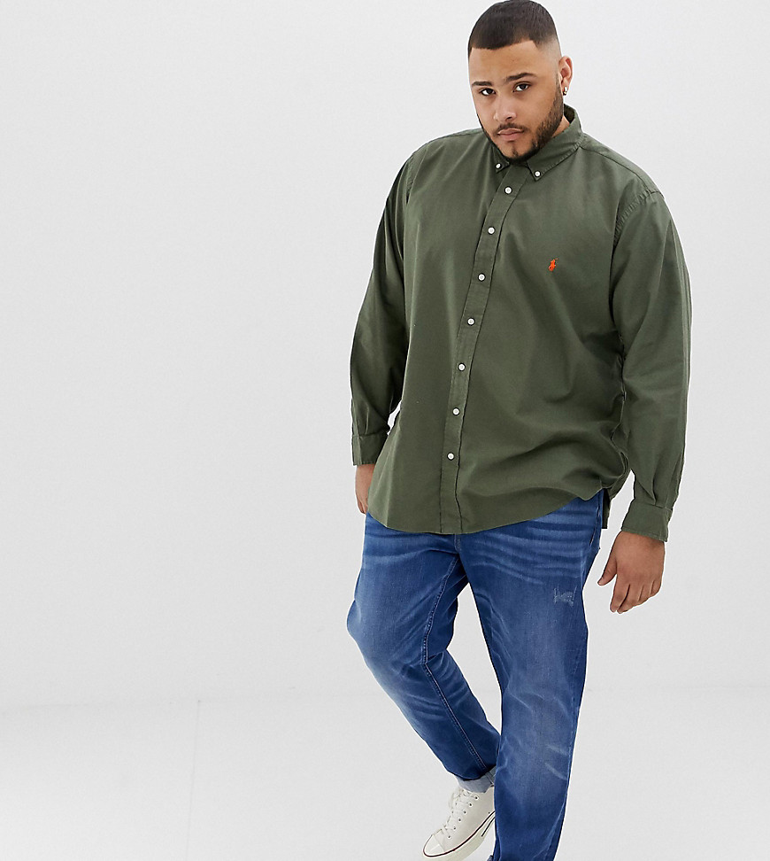 Polo Ralph Lauren big & tall garment dyed shirt with button down collar in olive green - Service green