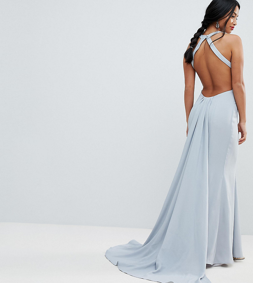 Jarlo Petite Open Back Maxi Dress With Train Detail - Soft grey