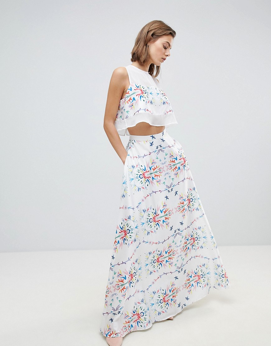 Sabina Musayev Abstract Floral Maxi Skirt - White print
