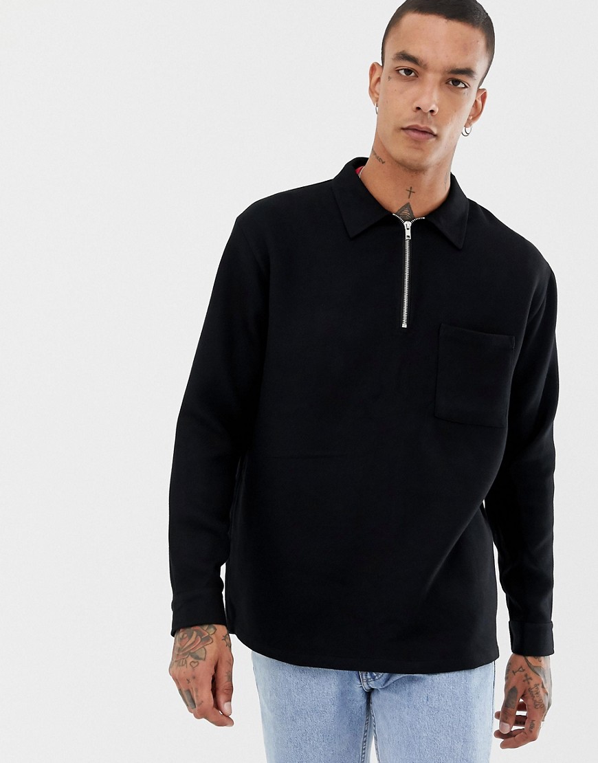 Mennace oversized shirt with half zip in black