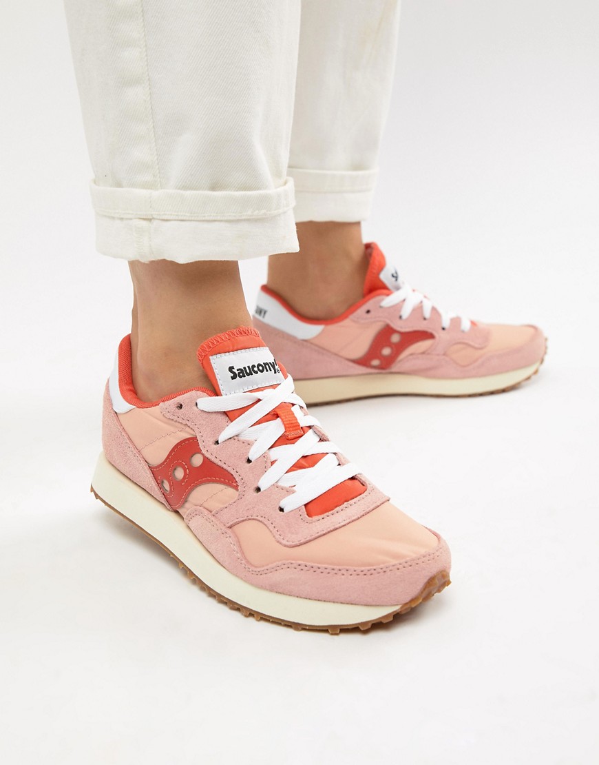 Saucony Dxn Vintage Pink And Red Trainers