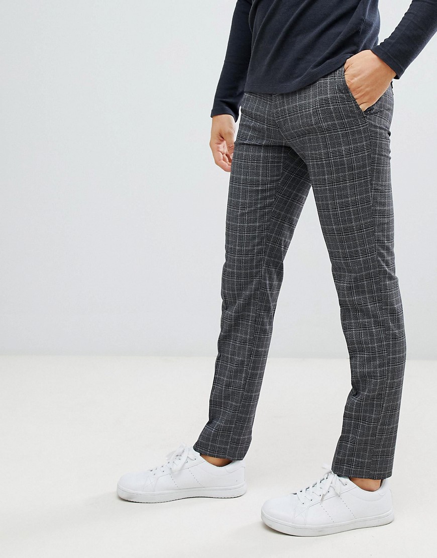 Moss London skinny fit trousers in bold princes of wales check - Grey white