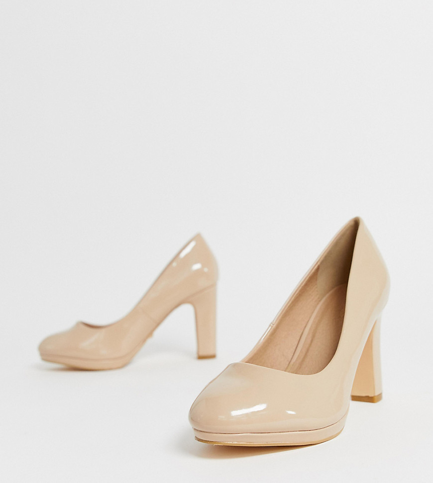 Simply Be extra wide fit Abigail heeled court shoe in nude