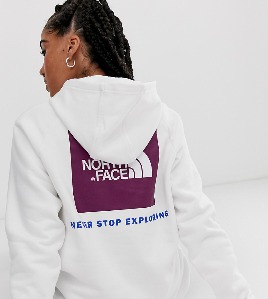 The North Face Raglan Red Box hoodie in white/purple