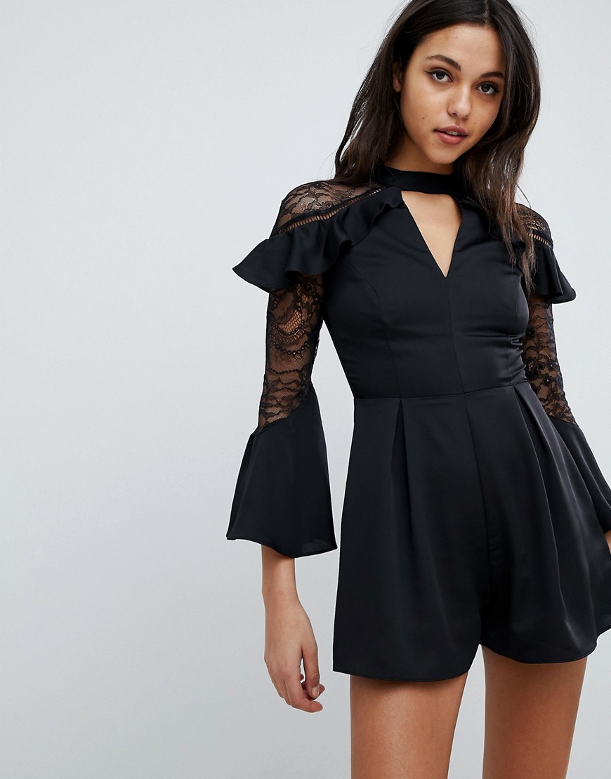 Lipsy Ruffle Playsuit With Lace Inserts