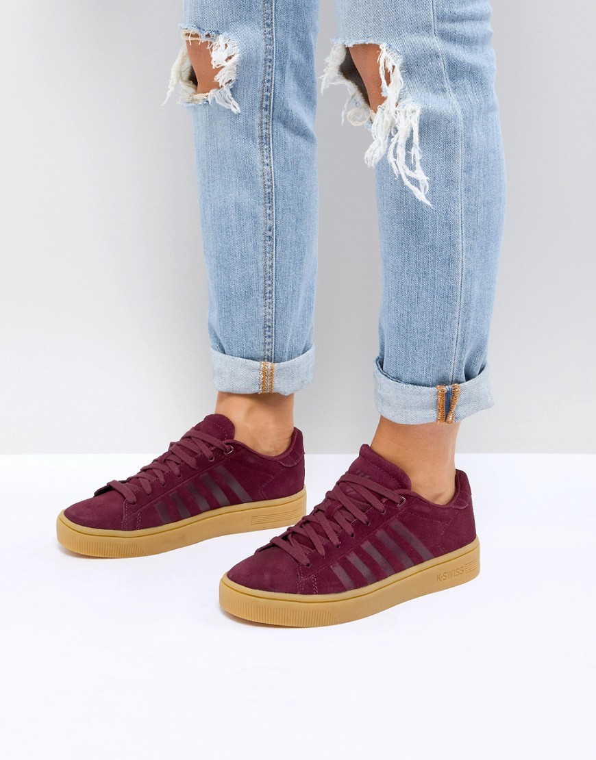 K-Swiss Court Frasco Trainers In Burgundy With Gum Sole - Red