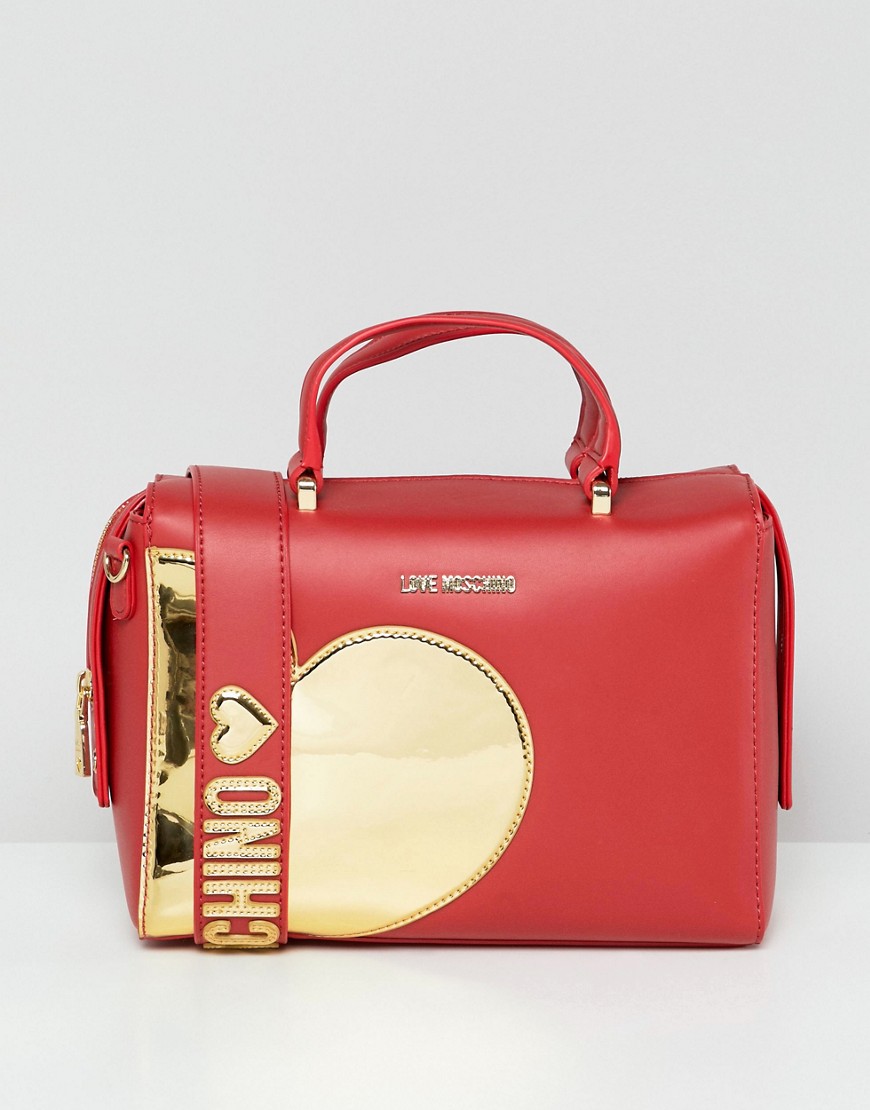 Love Moschino gold heart handle bag with strap - Red芉