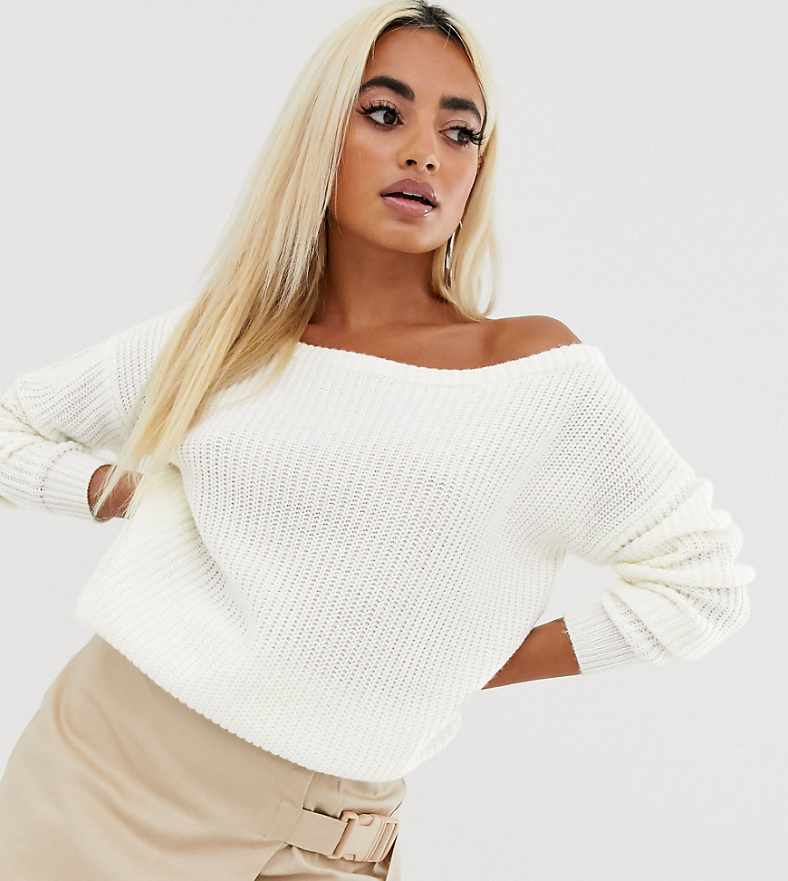 Missguided Petite off shoulder jumper in white
