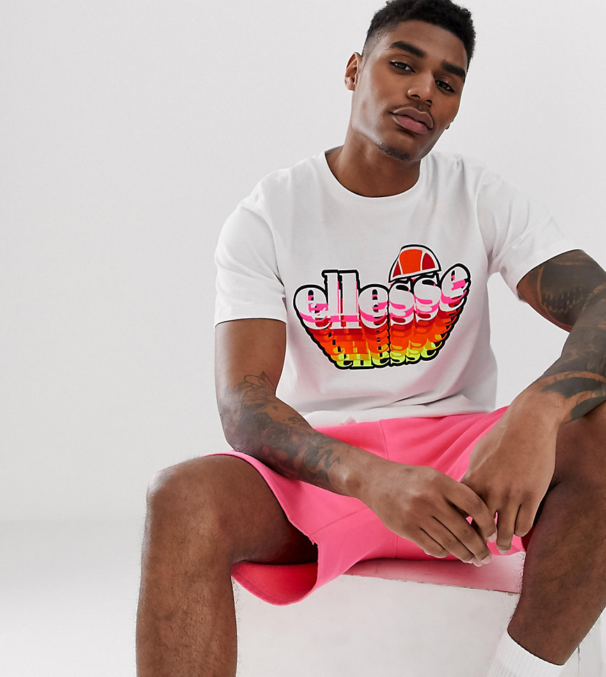 Ellesse Diego neon fade logo t-shirt in white exclusive at ASOS