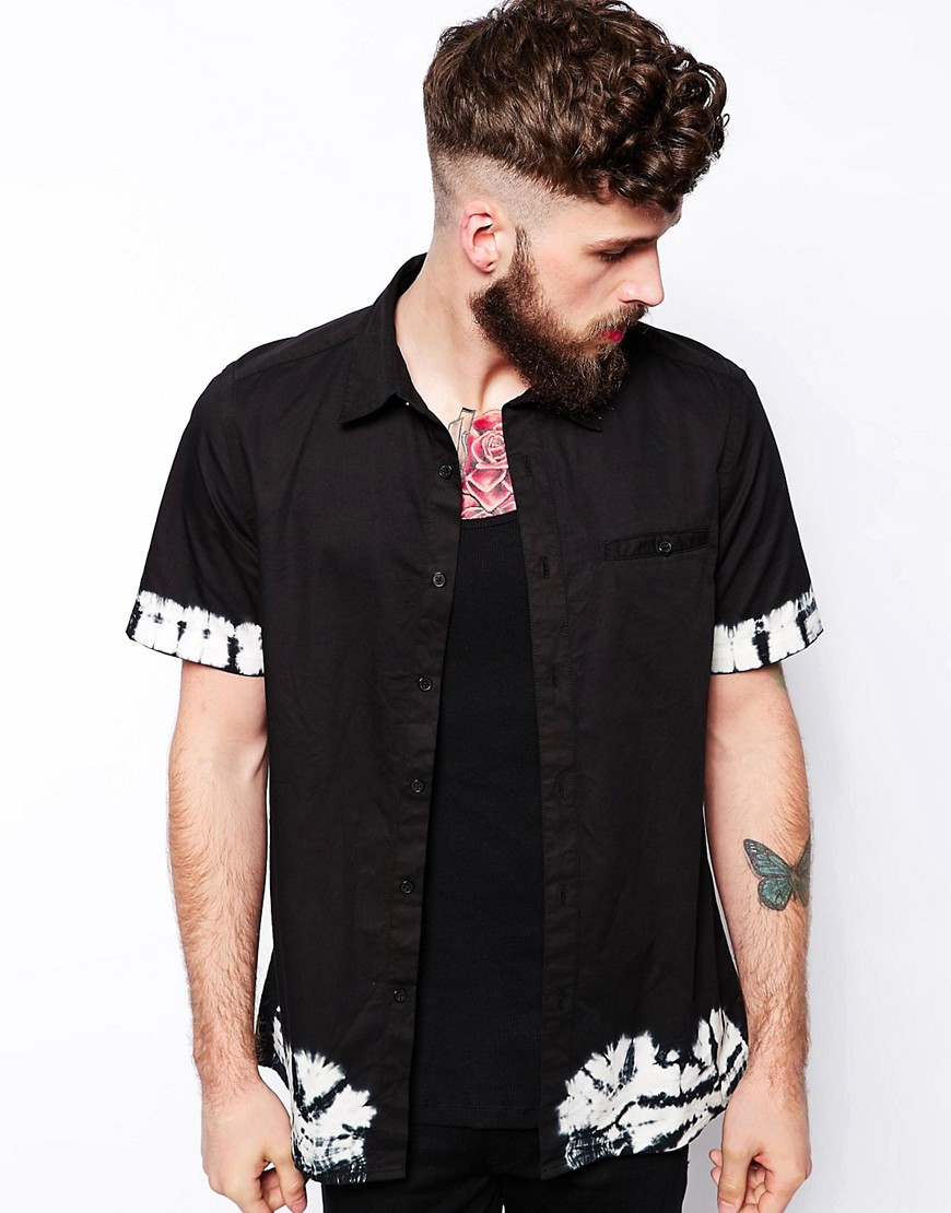 ASOS Shirt In Short Sleeve With Tye Dye Hem - Black