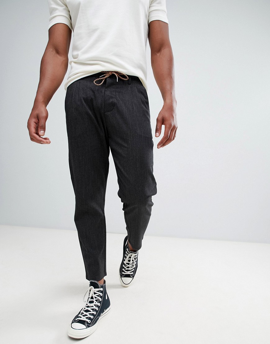 Only & Sons trouser in cropped tapered fit with drawstring waist - Black
