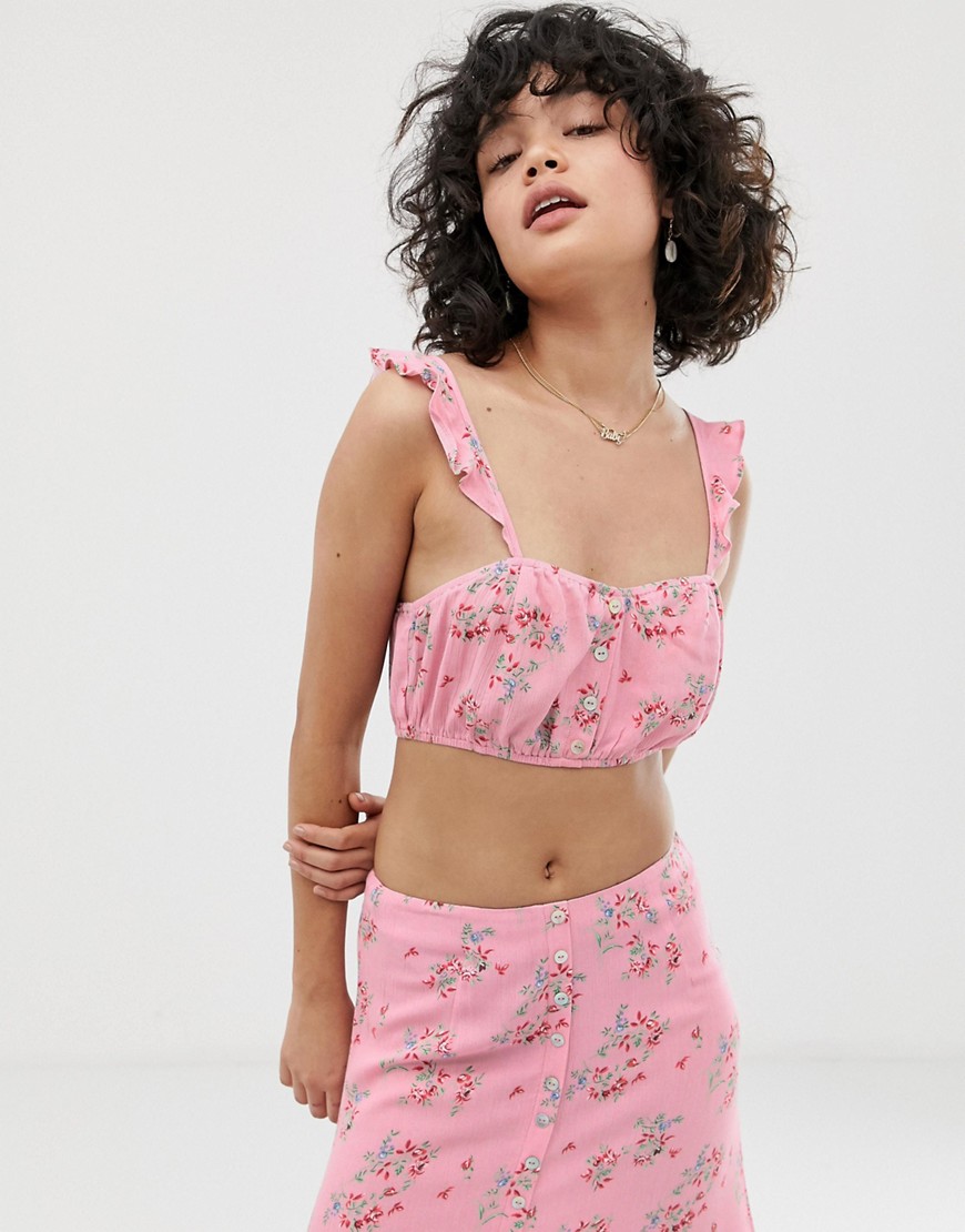 Wild Honey crop top with ruffle straps in vintage floraL co-ord