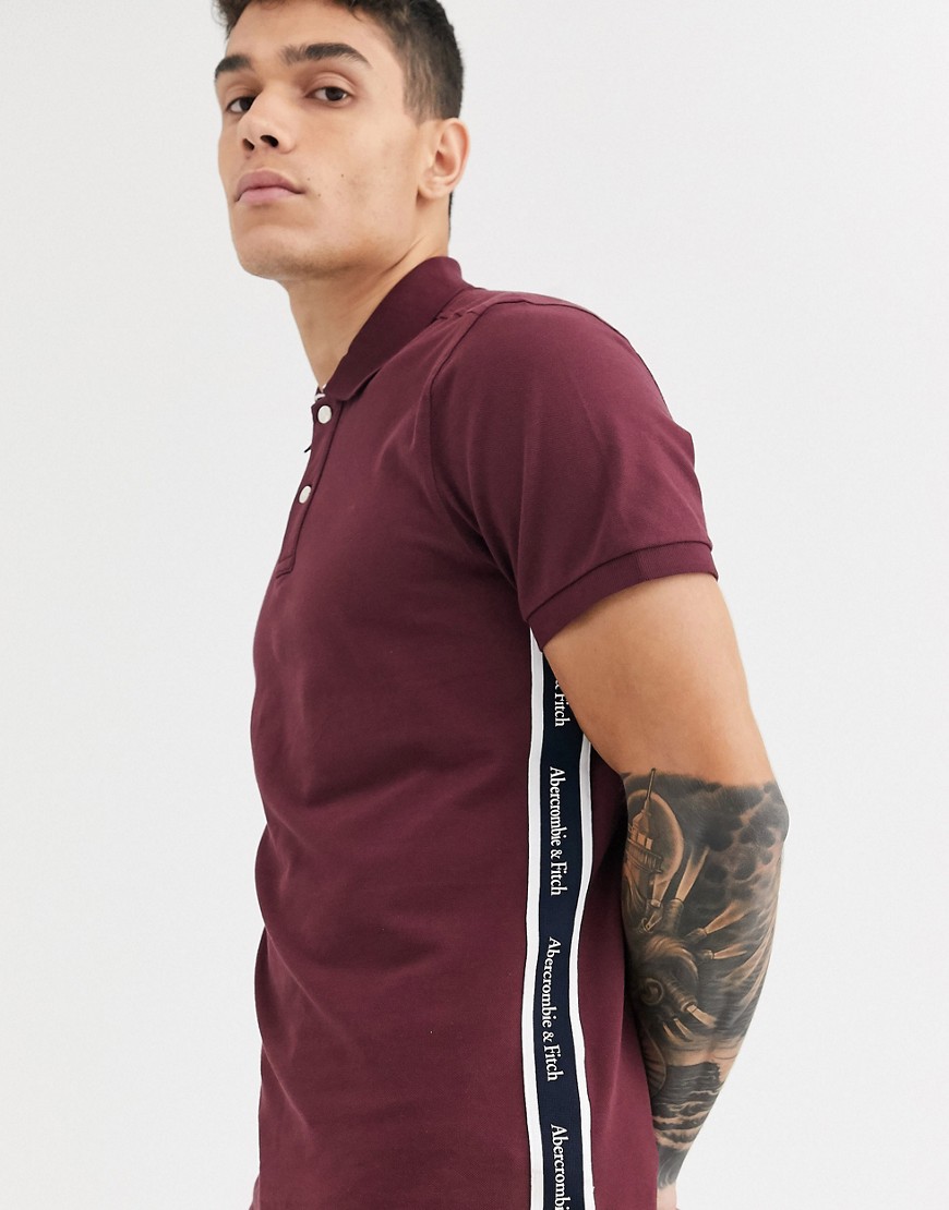 Abercrombie & Fitch icon & tape logo pique polo in burgundy